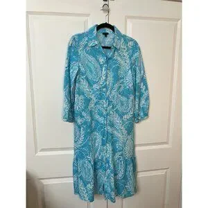 Talbots | Dresses | Talbots Linen Blend Shirt Dress Womens 4 Brushed  Paisley Blue Vacation Holiday | Poshmark